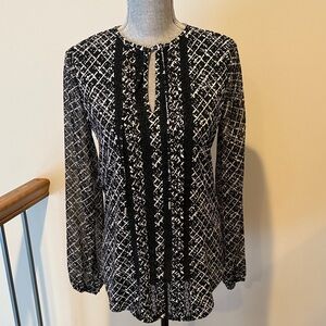 White House Black Market Black and White Patterned Blouse